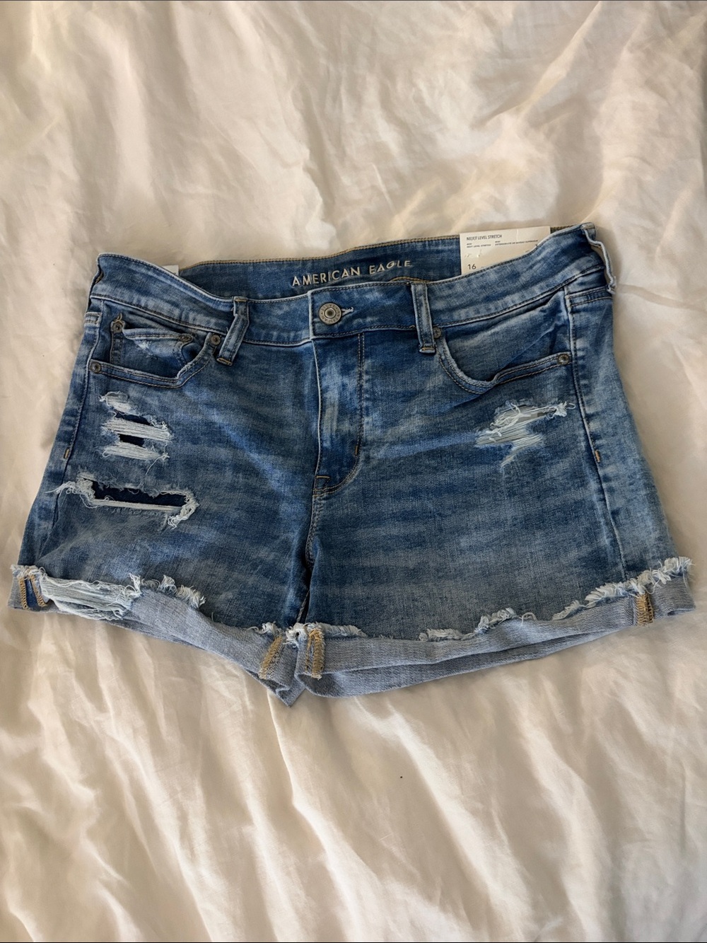 American Eagle Outfitters Medium Blue Distressed Denim Cutoff Shorts